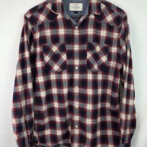 Flag & Anthem Men Flannel Shirt Size Medium Pearl Snap Red Plaid Long Sleeve